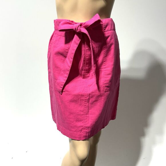 J Crew Skirt Womens Pink Linen Cotton Blend Utility Skirt Tie Belt Size 12 NWT - Picture 2 of 10